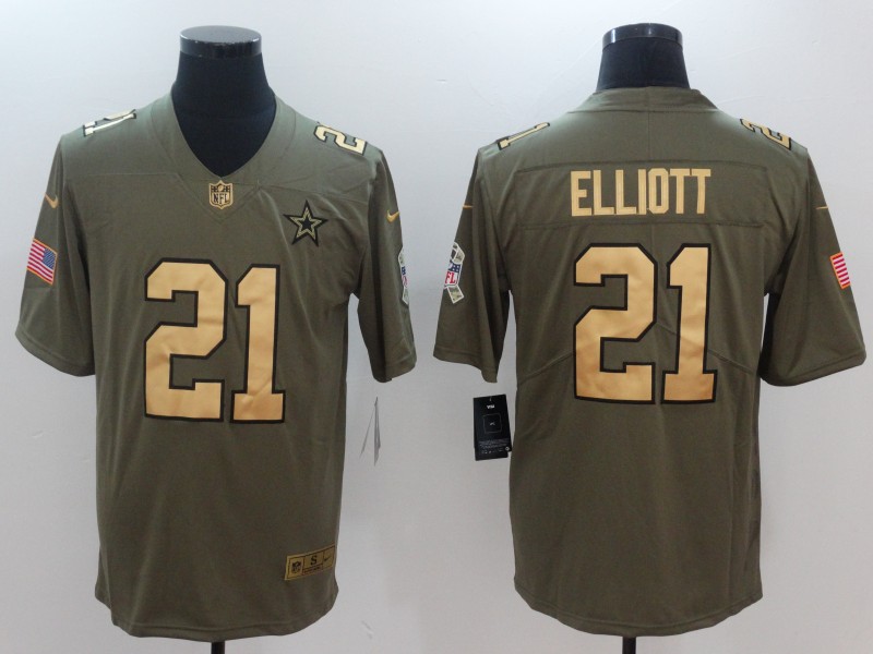 Men Dallas cowboys #21 Elliott Gold Anthracite Salute To Service Nike NFL Limited Jersey